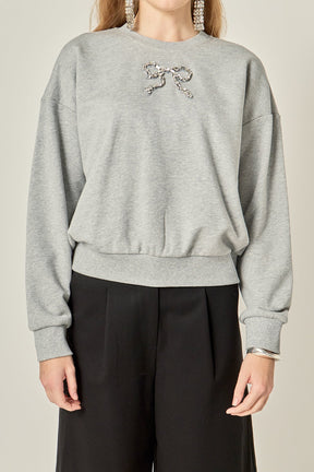 ENGLISH FACTORY - Rhinestone Bow Sweatshirt - SWEATERS & KNITS available at Objectrare