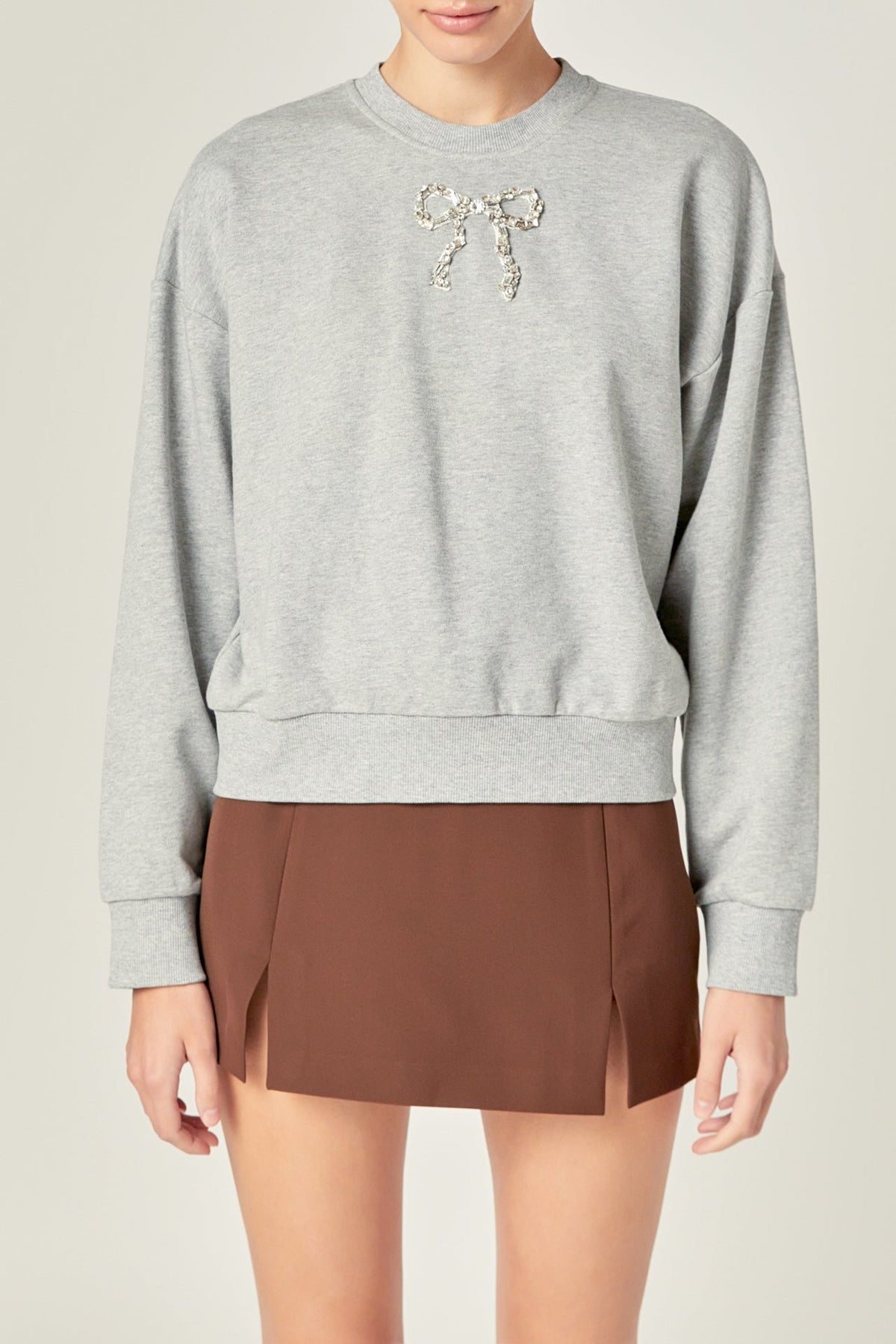 ENGLISH FACTORY - Rhinestone Bow Sweatshirt - SWEATERS & KNITS available at Objectrare