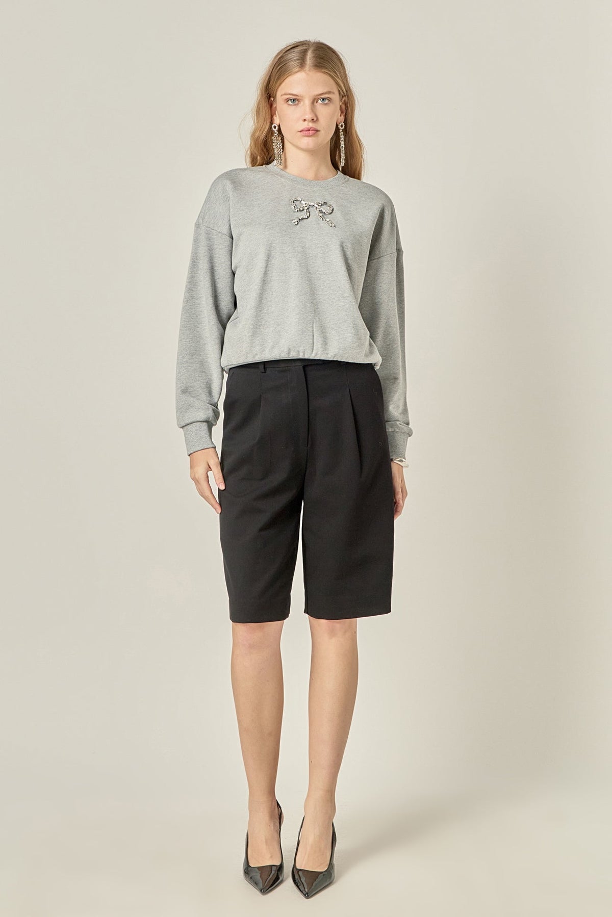 ENGLISH FACTORY - Rhinestone Bow Sweatshirt - SWEATERS & KNITS available at Objectrare