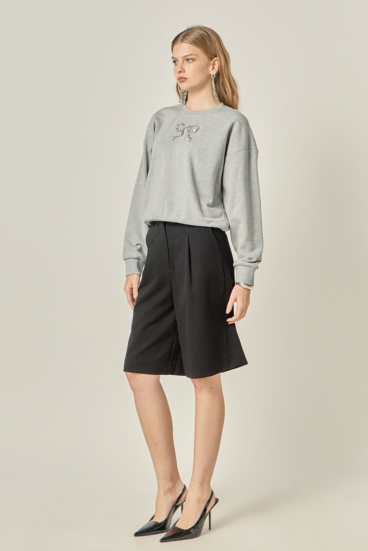 ENGLISH FACTORY - Rhinestone Bow Sweatshirt - SWEATERS & KNITS available at Objectrare