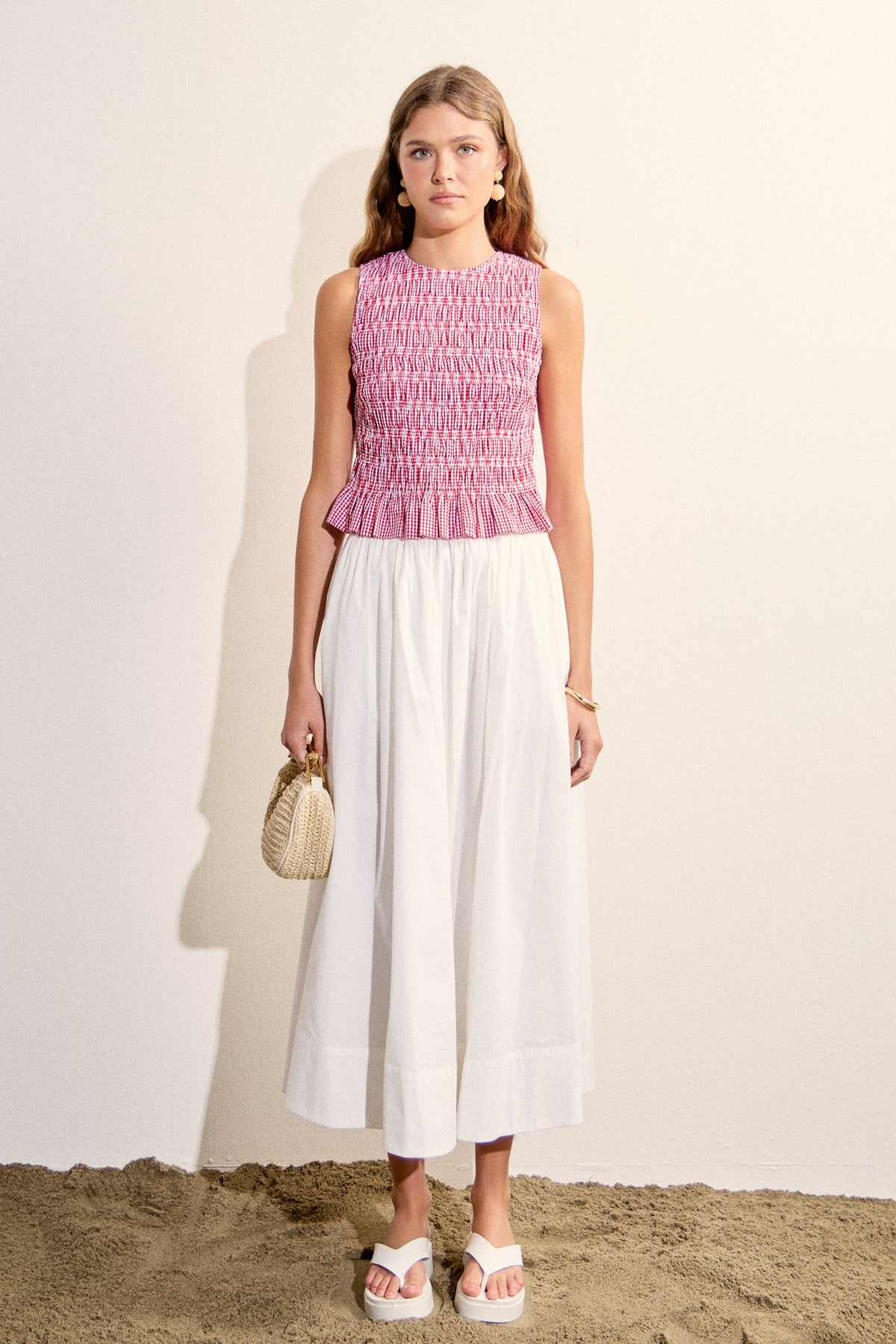 Smocked Gingham Sleeveless Top