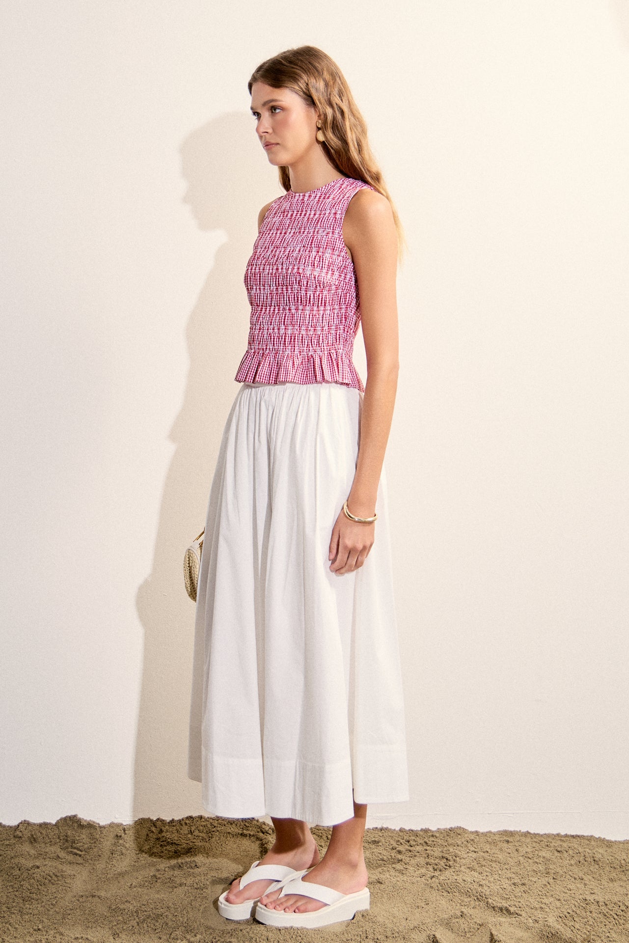 ENGLISH FACTORY - Smocked Gingham Sleeveless Top - TOPS available at Objectrare