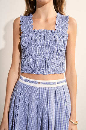 ENGLISH FACTORY - Smocked Gingham Ruffle Tank Top - TOPS available at Objectrare