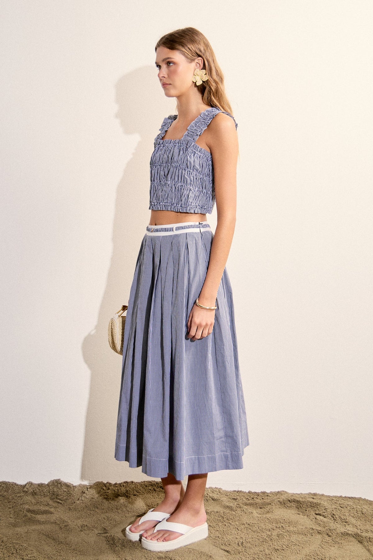 Gingham Pleated Midi Skirt