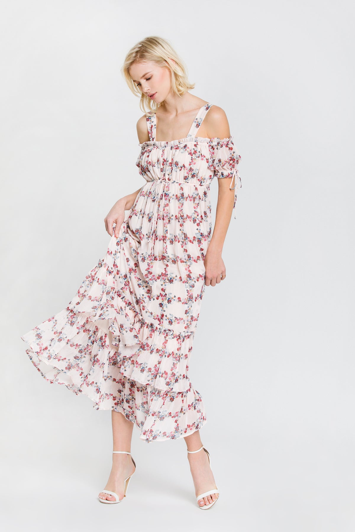 Fence Of Roses Ruffled Maxi Dress