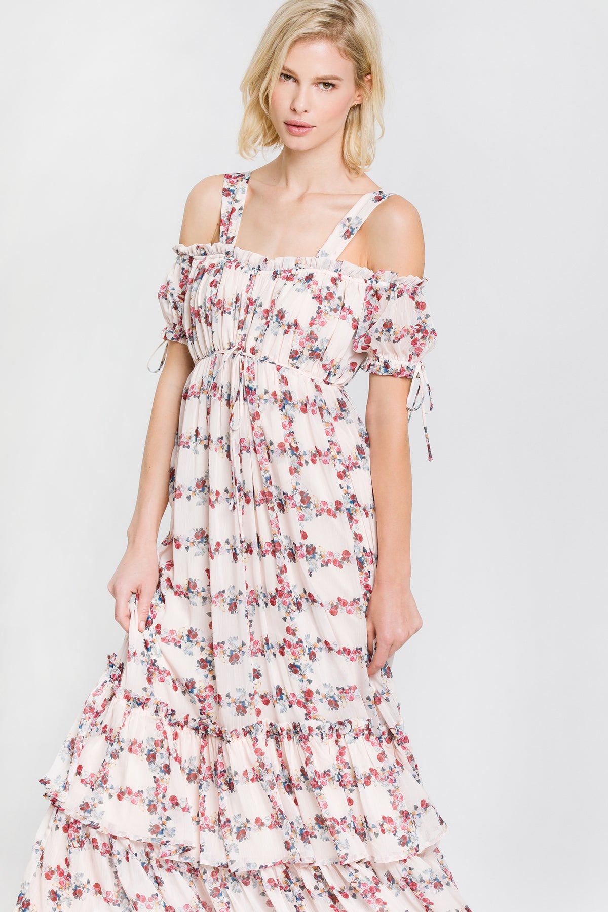 Fence Of Roses Ruffled Maxi Dress