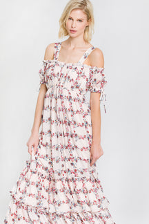 Fence Of Roses Ruffled Maxi Dress