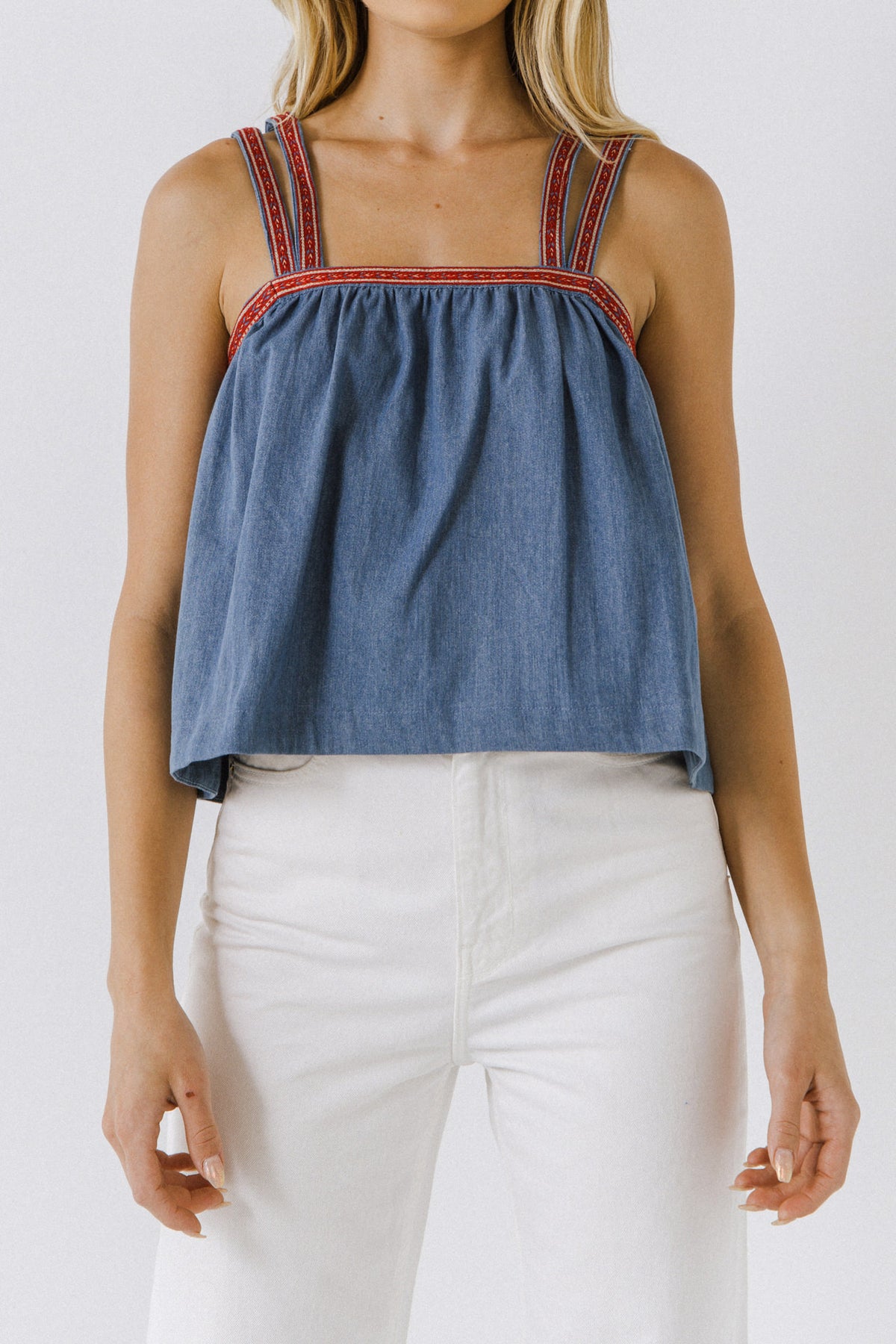 ENDLESS ROSE - Embroidery Detailed Denim Top - CAMI TOPS & TANK available at Objectrare