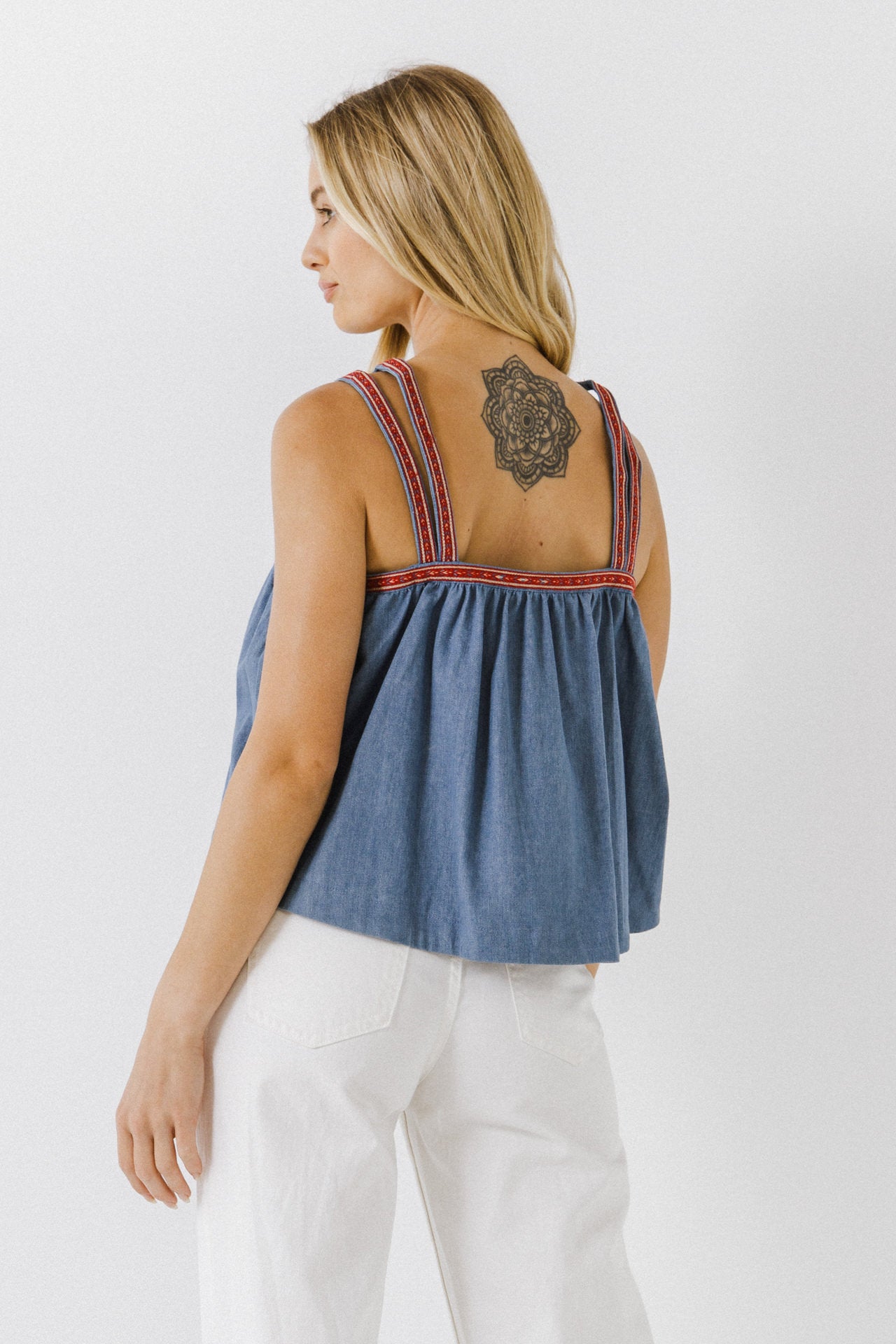 ENDLESS ROSE - Embroidery Detailed Denim Top - CAMI TOPS & TANK available at Objectrare