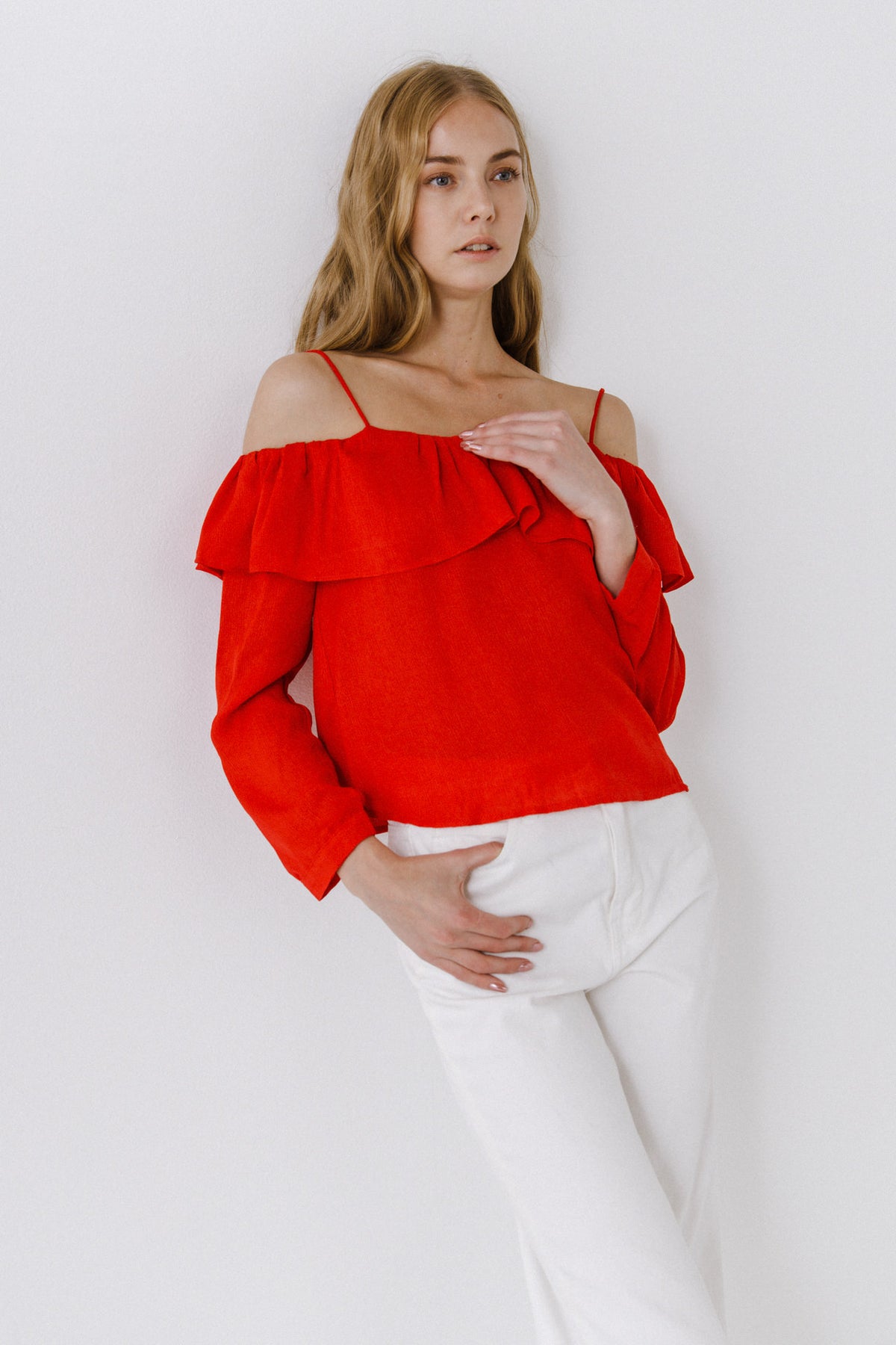 Ruffle Neckline Blouse