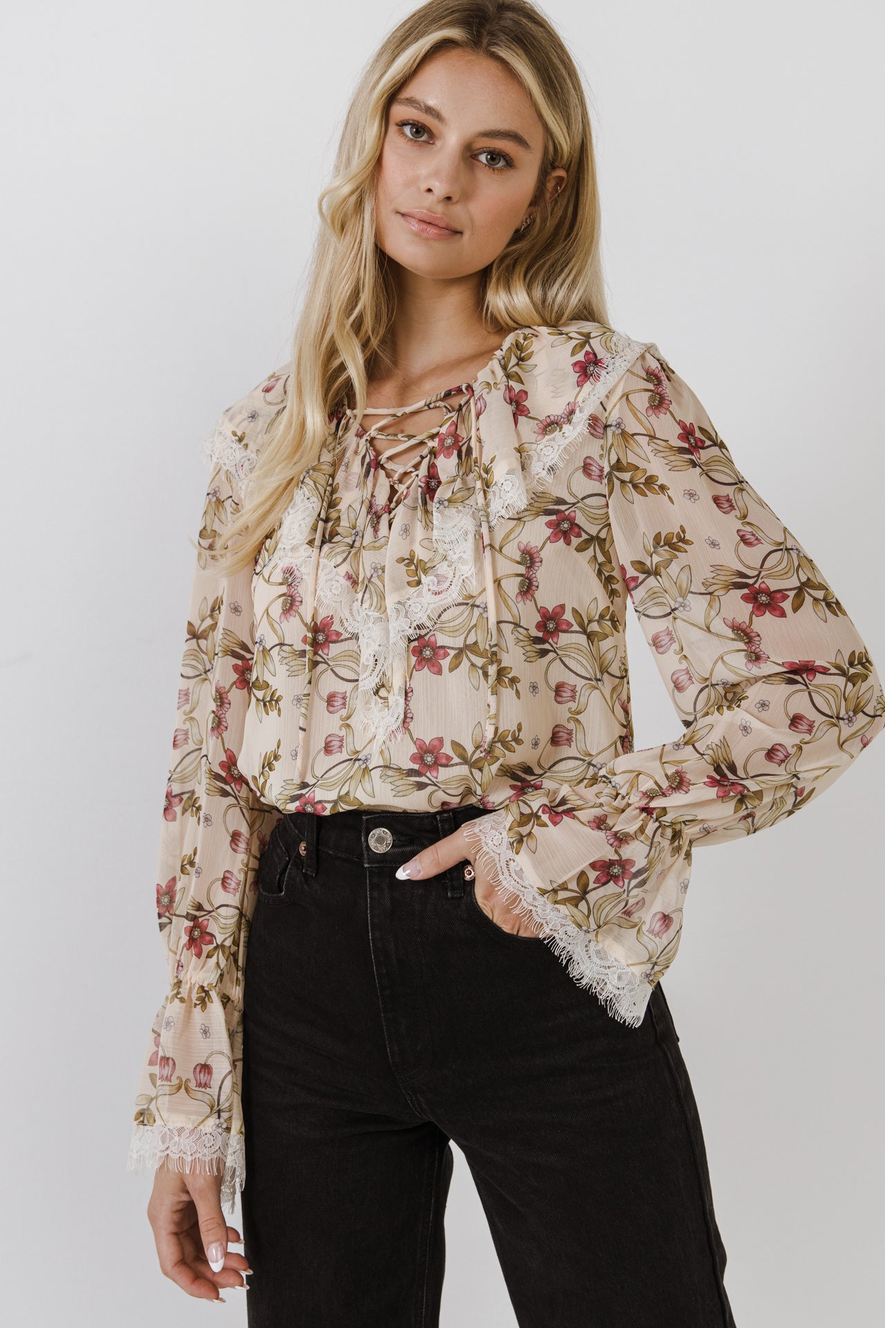 Heart Vine Lace Up Blouse