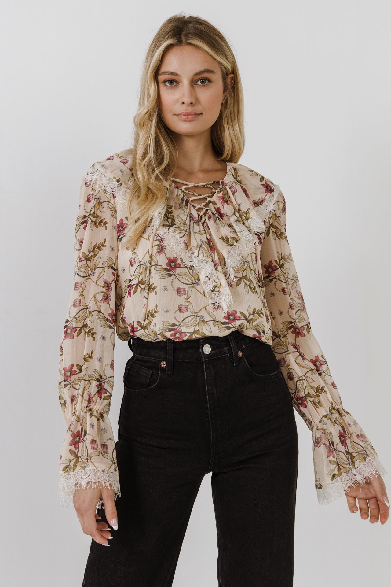 Heart Vine Lace Up Blouse