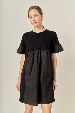ENGLISH FACTORY - Mixed Media Ruffled Short-Sleeve Mini Dress - DRESSES available at Objectrare