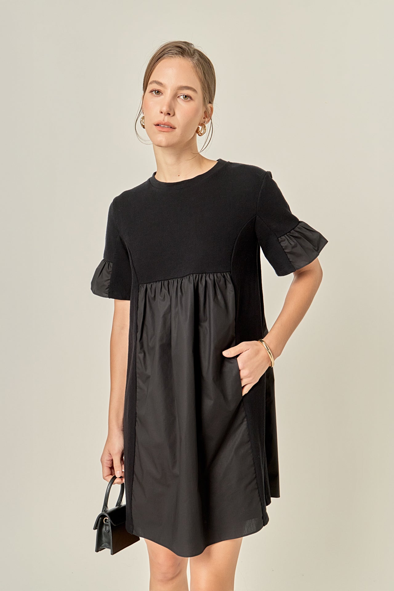 ENGLISH FACTORY - Mixed Media Ruffled Short-Sleeve Mini Dress - DRESSES available at Objectrare