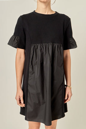 ENGLISH FACTORY - Mixed Media Ruffled Short-Sleeve Mini Dress - DRESSES available at Objectrare