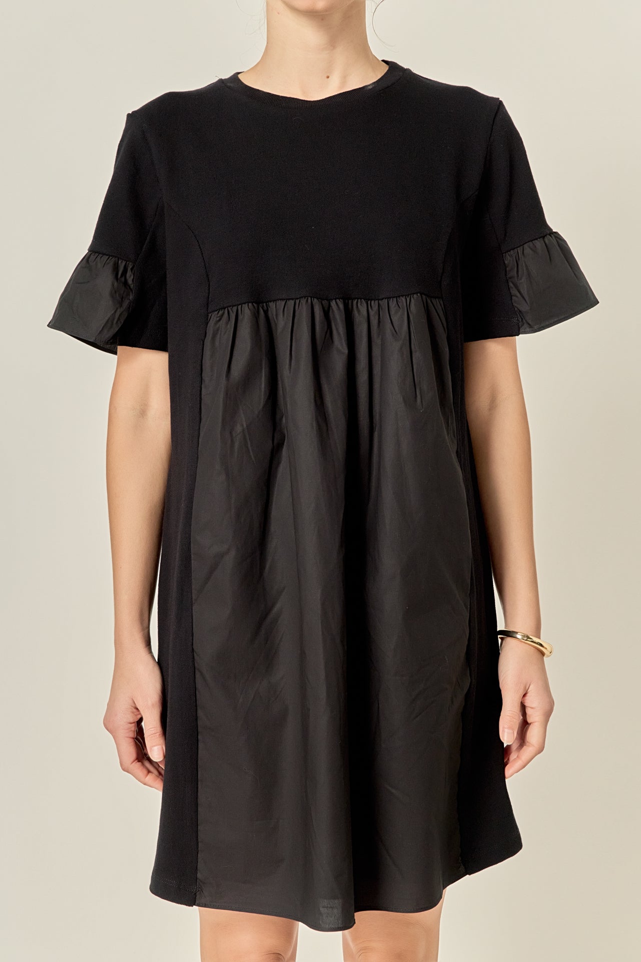 ENGLISH FACTORY - Mixed Media Ruffled Short-Sleeve Mini Dress - DRESSES available at Objectrare