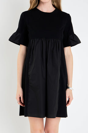 Mixed Media Ruffled Mini Dress