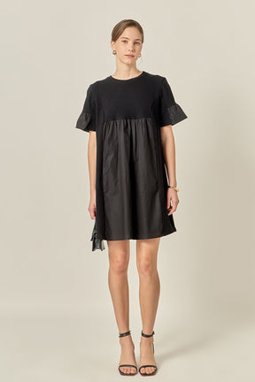 ENGLISH FACTORY - Mixed Media Ruffled Short-Sleeve Mini Dress - DRESSES available at Objectrare