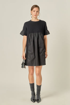 ENGLISH FACTORY - Mixed Media Ruffled Short-Sleeve Mini Dress - DRESSES available at Objectrare