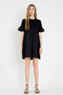 English Factory - Mixed Media Ruffled Short-Sleeve Mini Dress