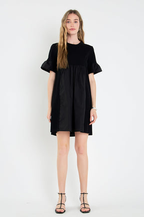 English Factory - Mixed Media Ruffled Short-Sleeve Mini Dress