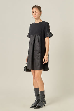 ENGLISH FACTORY - Mixed Media Ruffled Short-Sleeve Mini Dress - DRESSES available at Objectrare