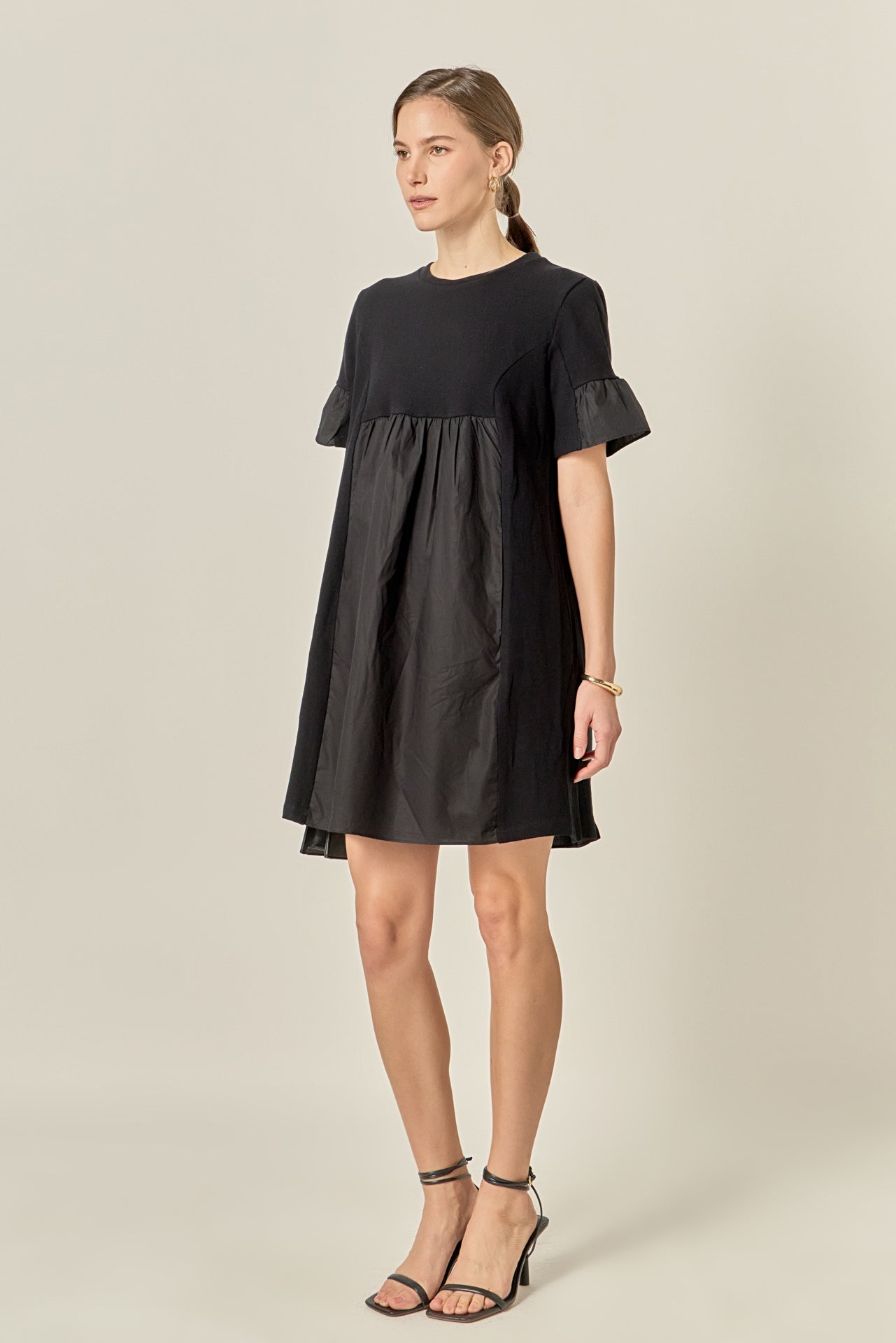 ENGLISH FACTORY - Mixed Media Ruffled Short-Sleeve Mini Dress - DRESSES available at Objectrare