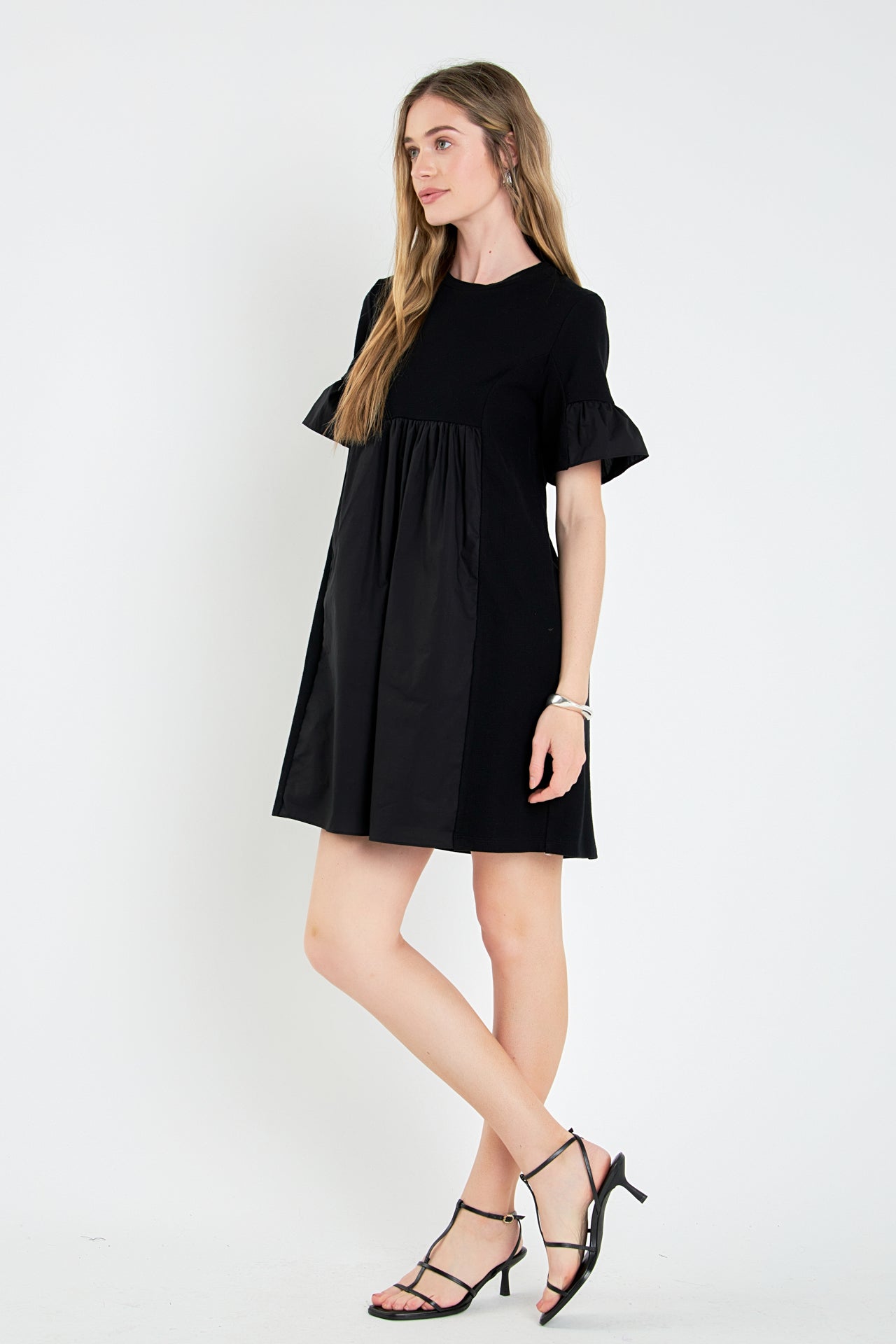 English Factory - Mixed Media Ruffled Short-Sleeve Mini Dress