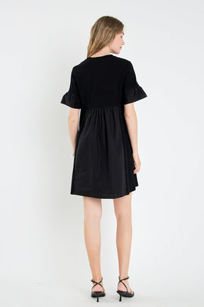 English Factory - Mixed Media Ruffled Short-Sleeve Mini Dress