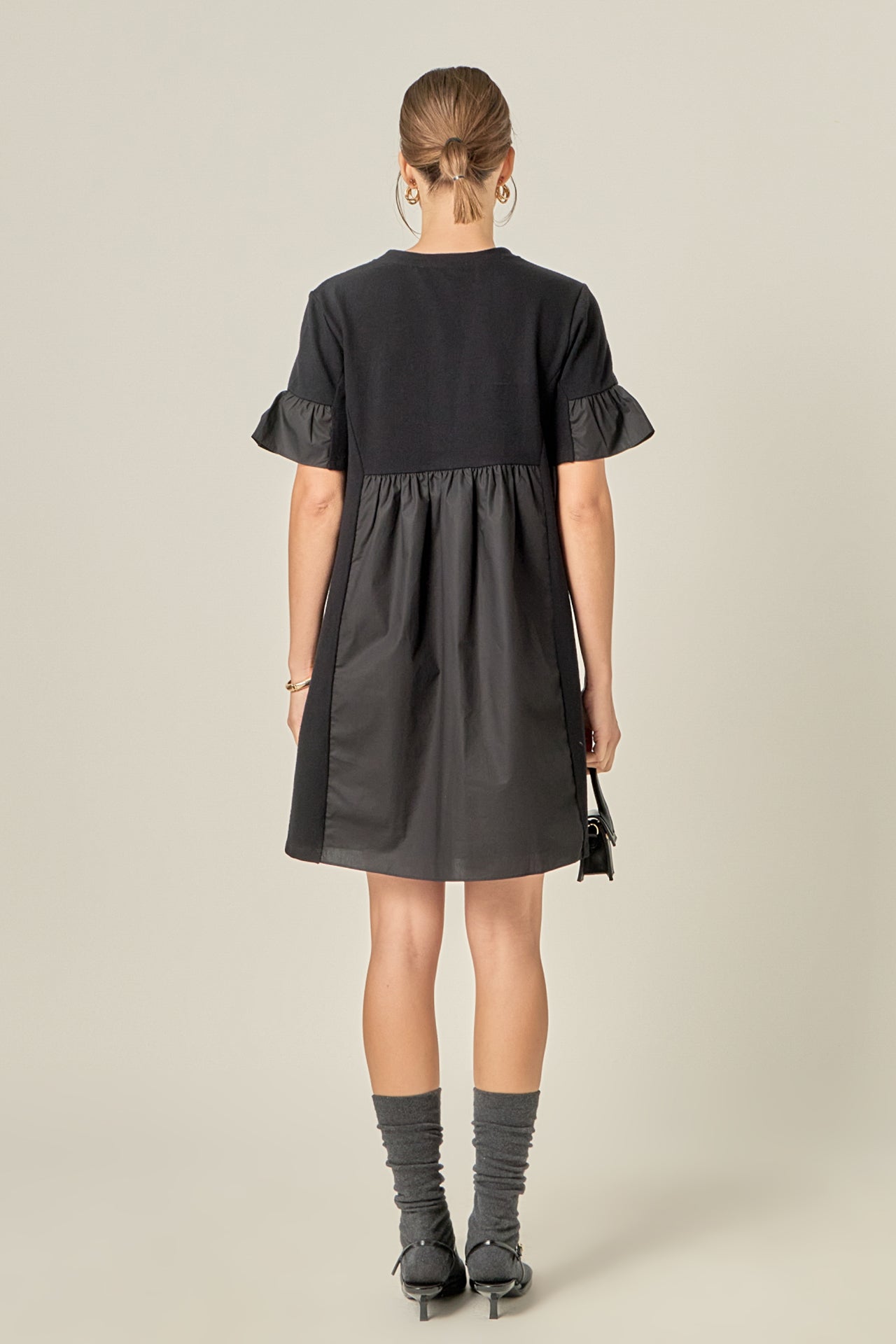 ENGLISH FACTORY - Mixed Media Ruffled Short-Sleeve Mini Dress - DRESSES available at Objectrare