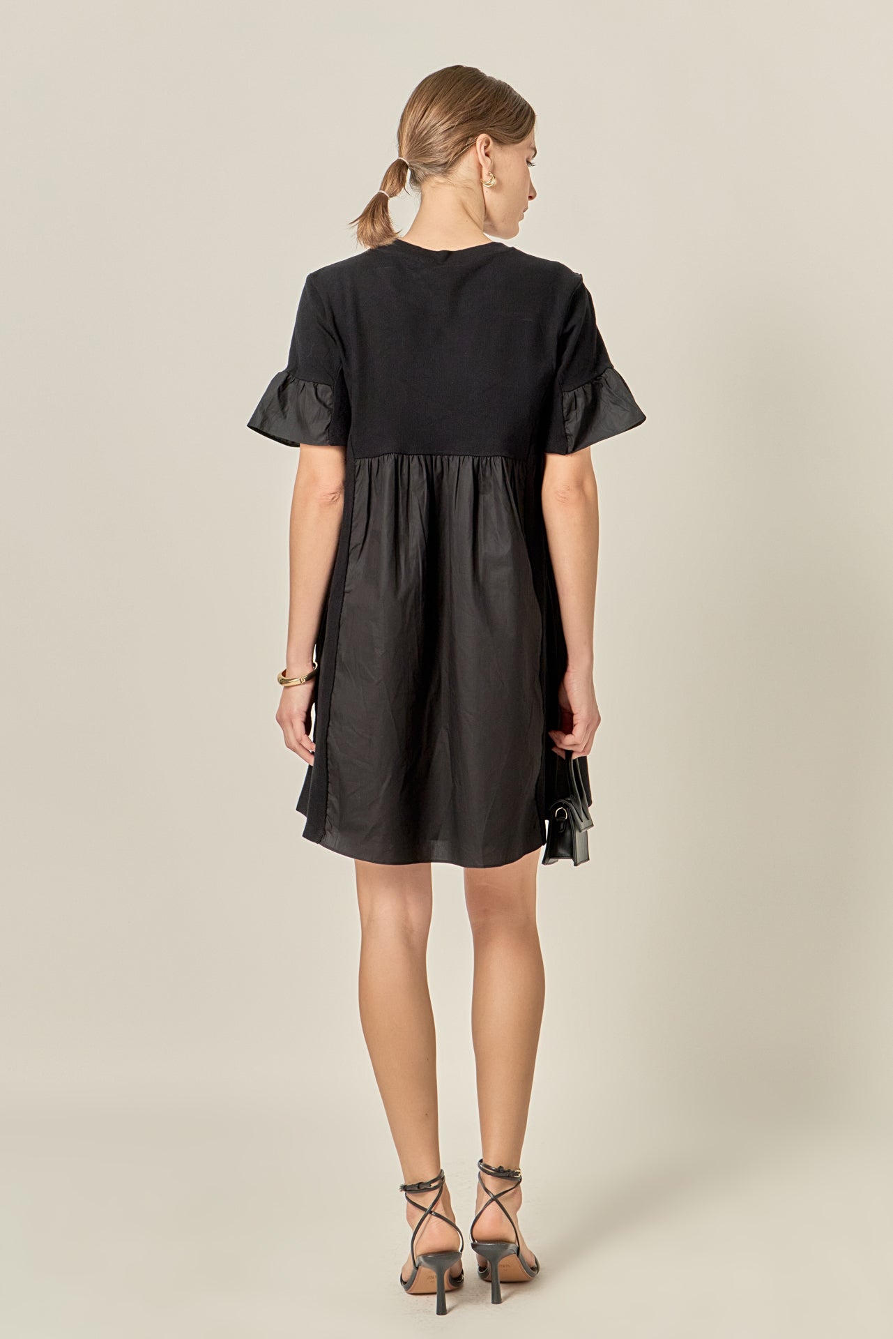 ENGLISH FACTORY - Mixed Media Ruffled Short-Sleeve Mini Dress - DRESSES available at Objectrare