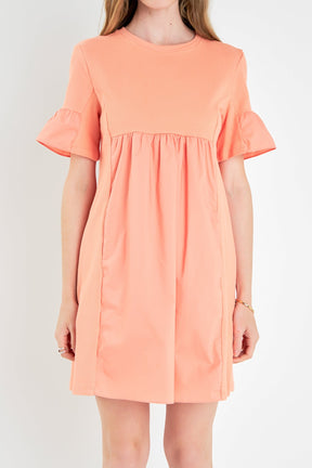 Mixed Media Ruffled Short-Sleeve Mini Dress