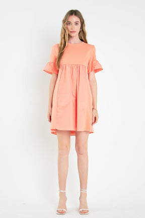 Mixed Media Ruffled Short-Sleeve Mini Dress