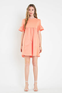 Mixed Media Ruffled Short-Sleeve Mini Dress