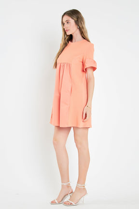 Mixed Media Ruffled Short-Sleeve Mini Dress