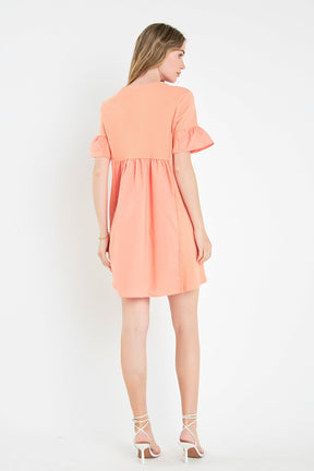 Mixed Media Ruffled Short-Sleeve Mini Dress