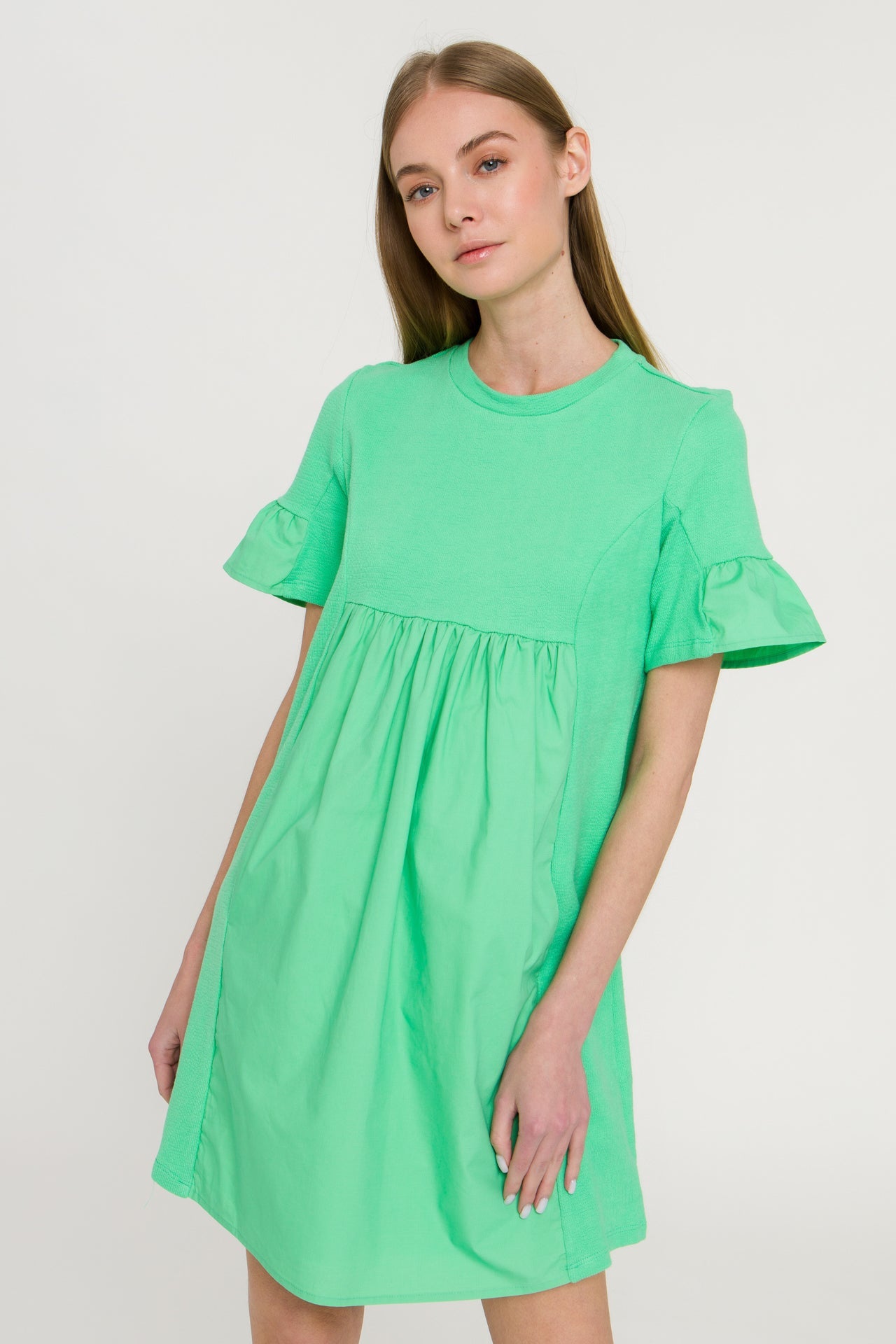 English Factory - Mixed Media Short-Sleeve Mini Dress