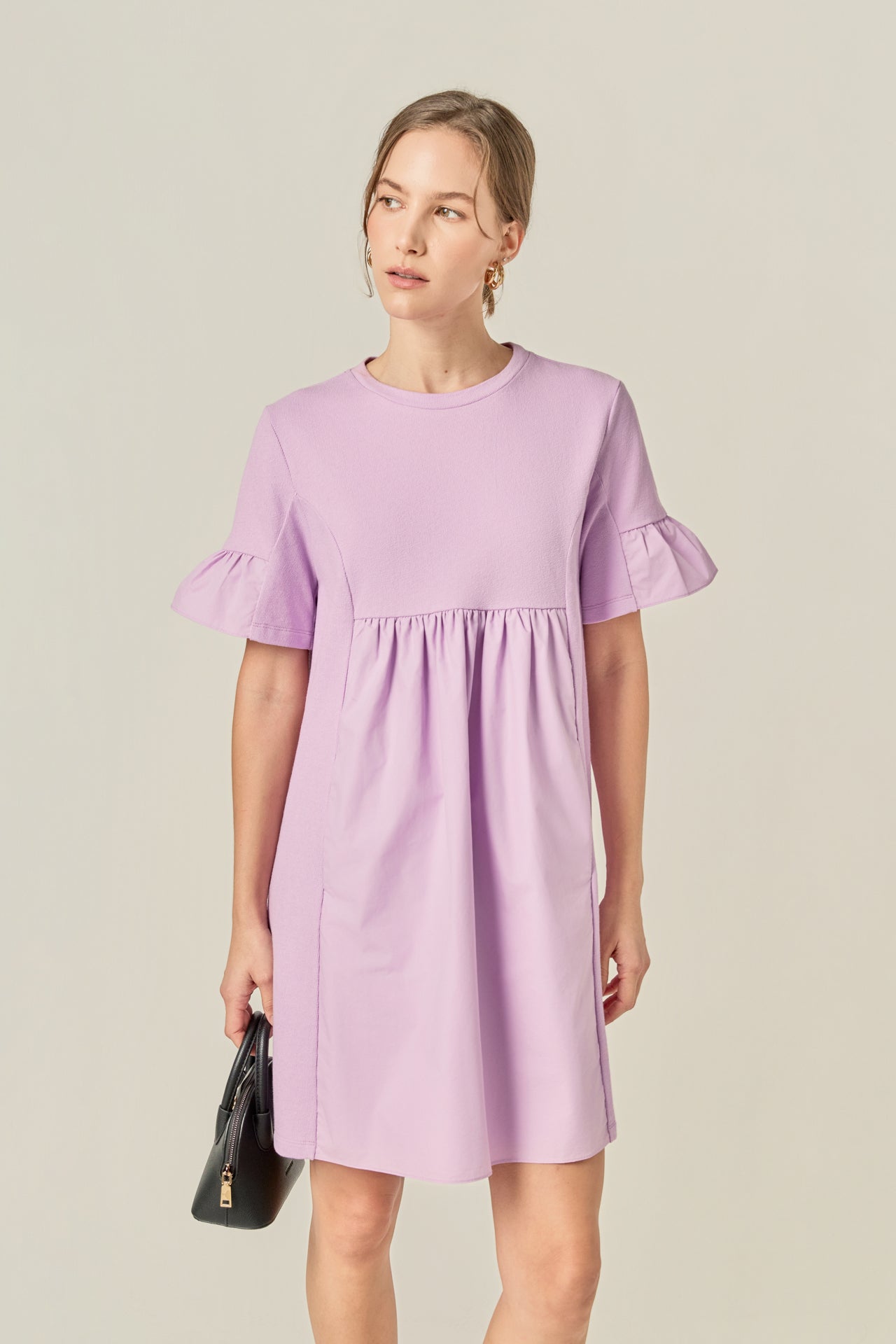 ENGLISH FACTORY - Mixed Media Ruffled Short-Sleeve Mini Dress - DRESSES available at Objectrare