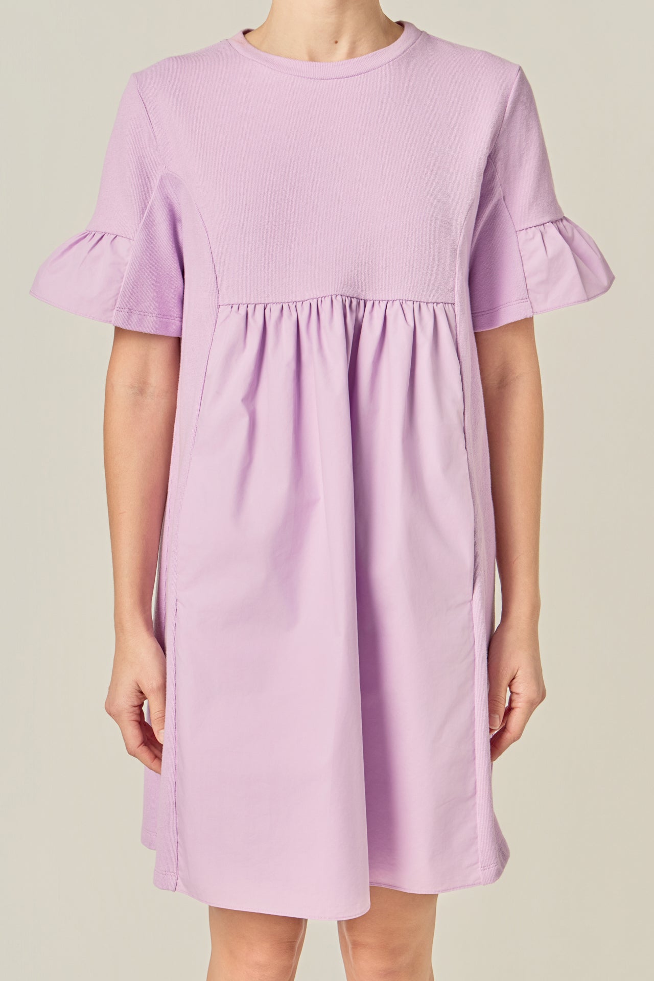 ENGLISH FACTORY - Mixed Media Ruffled Short-Sleeve Mini Dress - DRESSES available at Objectrare