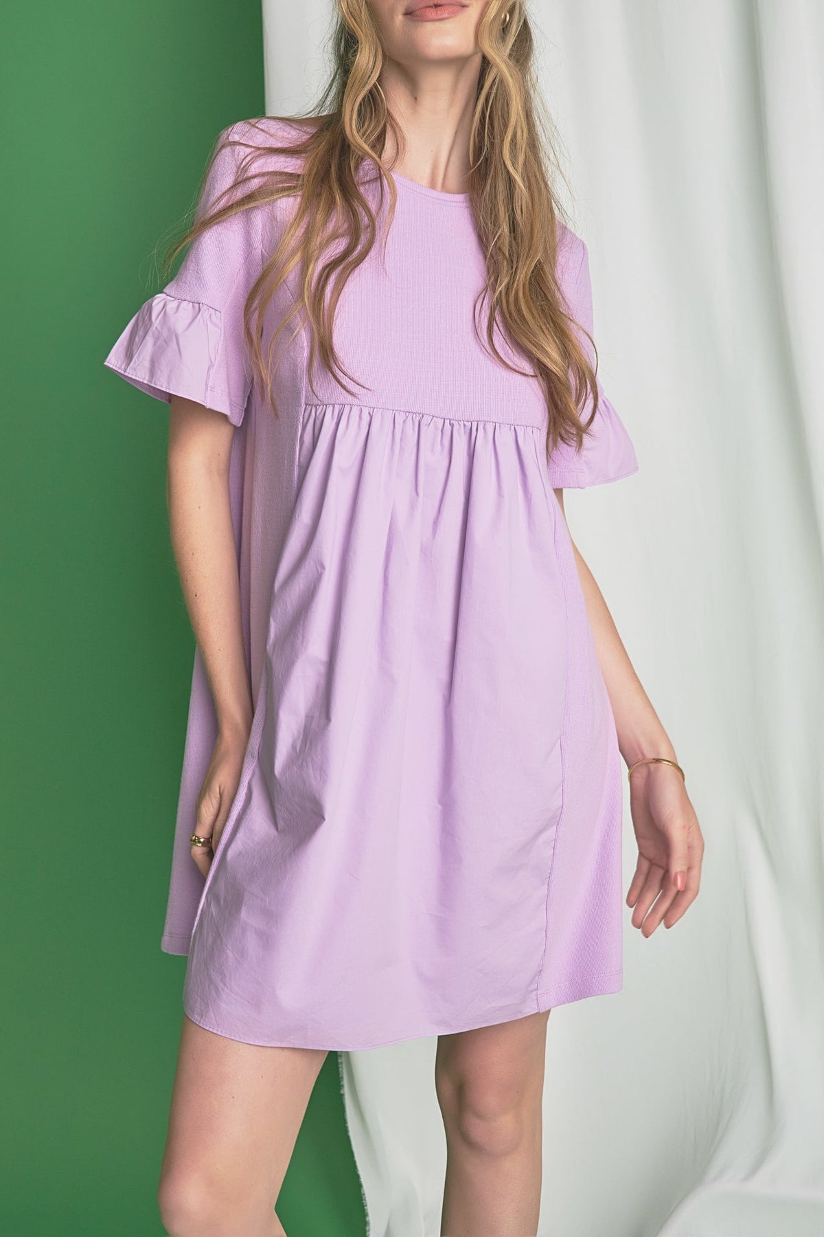 Mixed Media Ruffled Mini Dress