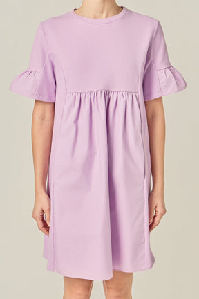 ENGLISH FACTORY - Mixed Media Ruffled Short-Sleeve Mini Dress - DRESSES available at Objectrare