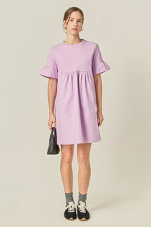 ENGLISH FACTORY - Mixed Media Ruffled Short-Sleeve Mini Dress - DRESSES available at Objectrare