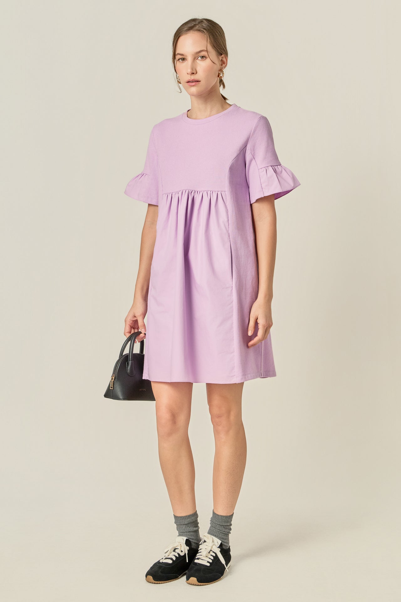 ENGLISH FACTORY - Mixed Media Ruffled Short-Sleeve Mini Dress - DRESSES available at Objectrare