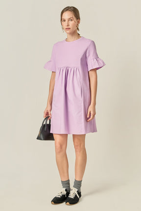 ENGLISH FACTORY - Mixed Media Ruffled Short-Sleeve Mini Dress - DRESSES available at Objectrare