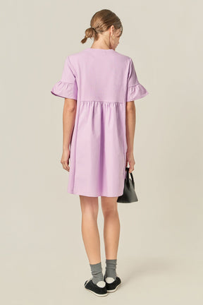 ENGLISH FACTORY - Mixed Media Ruffled Short-Sleeve Mini Dress - DRESSES available at Objectrare