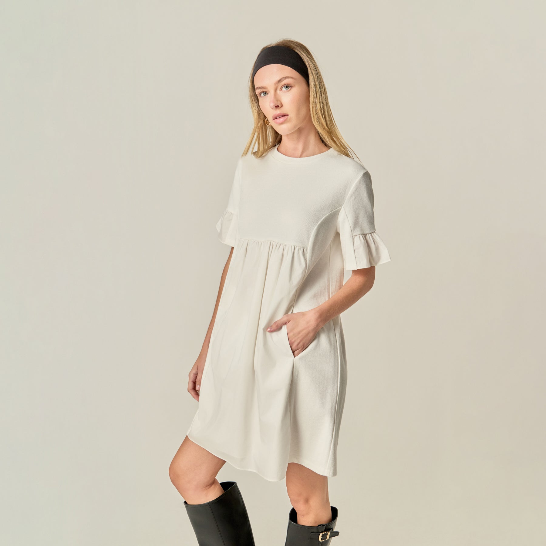 ENGLISH FACTORY - Mixed Media Ruffled Short-Sleeve Mini Dress - DRESSES available at Objectrare