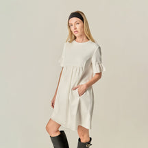 ENGLISH FACTORY - Mixed Media Ruffled Short-Sleeve Mini Dress - DRESSES available at Objectrare