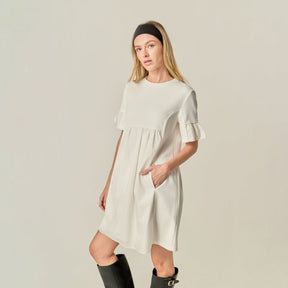 ENGLISH FACTORY - Mixed Media Ruffled Short-Sleeve Mini Dress - DRESSES available at Objectrare