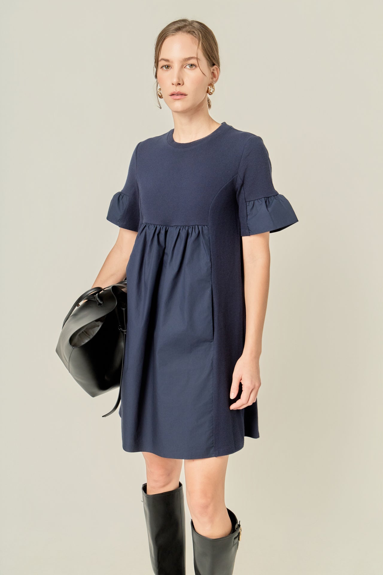 ENGLISH FACTORY - Mixed Media Ruffled Short-Sleeve Mini Dress - DRESSES available at Objectrare