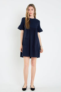 Mixed Media Ruffled Short-Sleeve Mini Dress